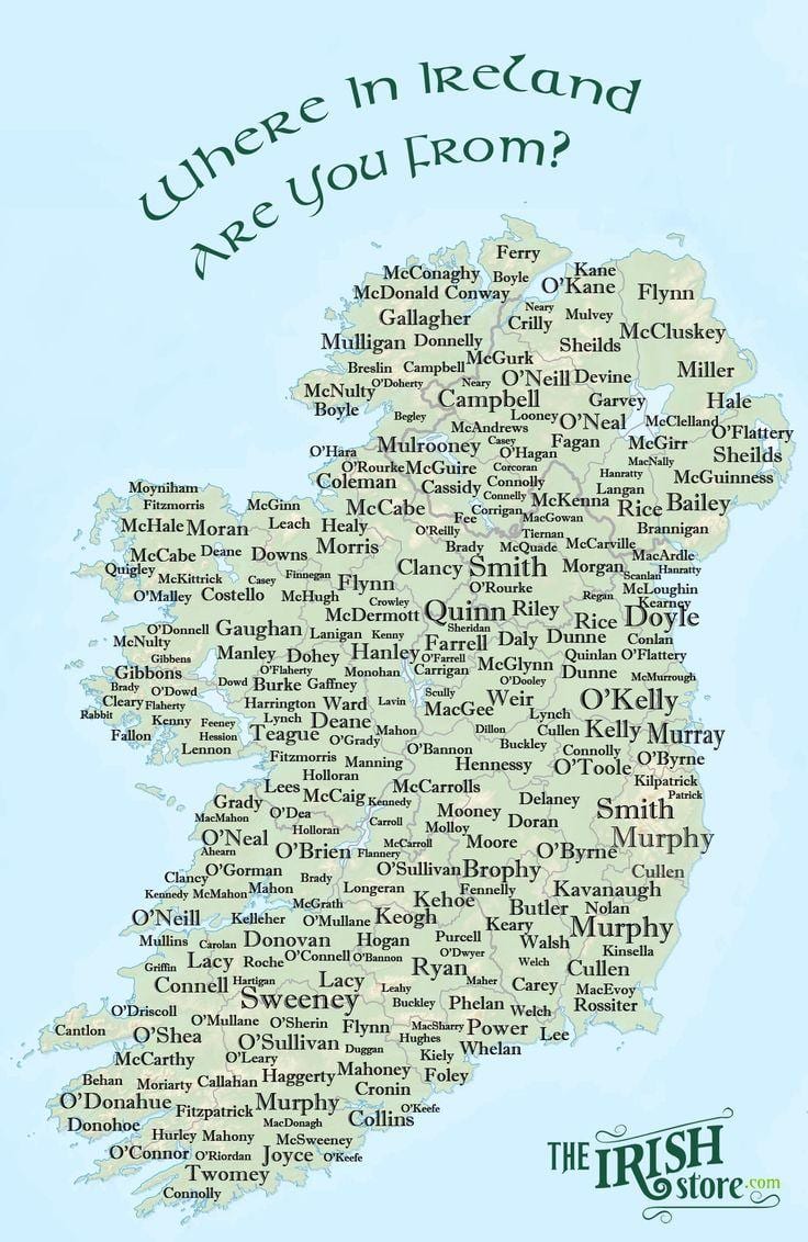 карта на името на Ирландия 