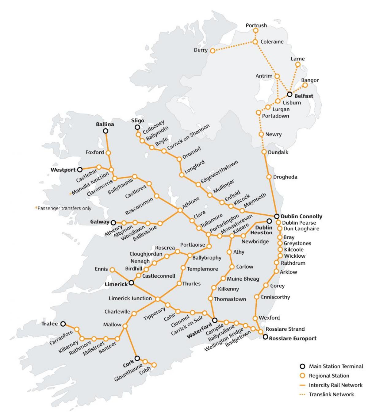 пътуване с влак в Ирландия картата