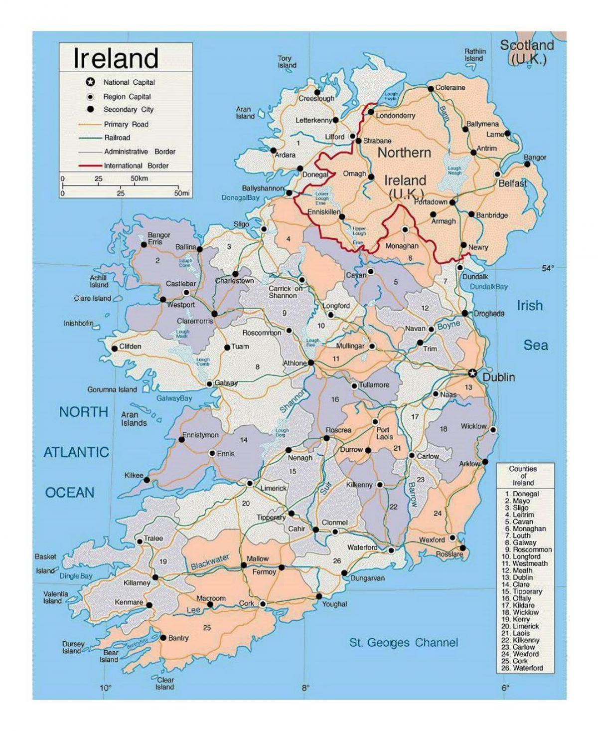 карта на Ирландия, по градове