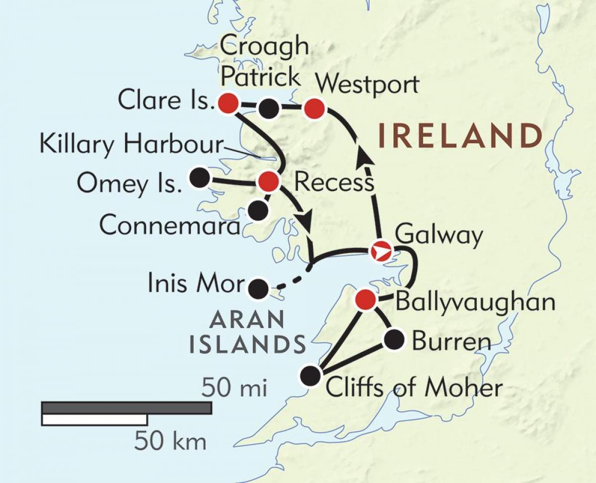 карта на западното крайбрежие на Ирландия 