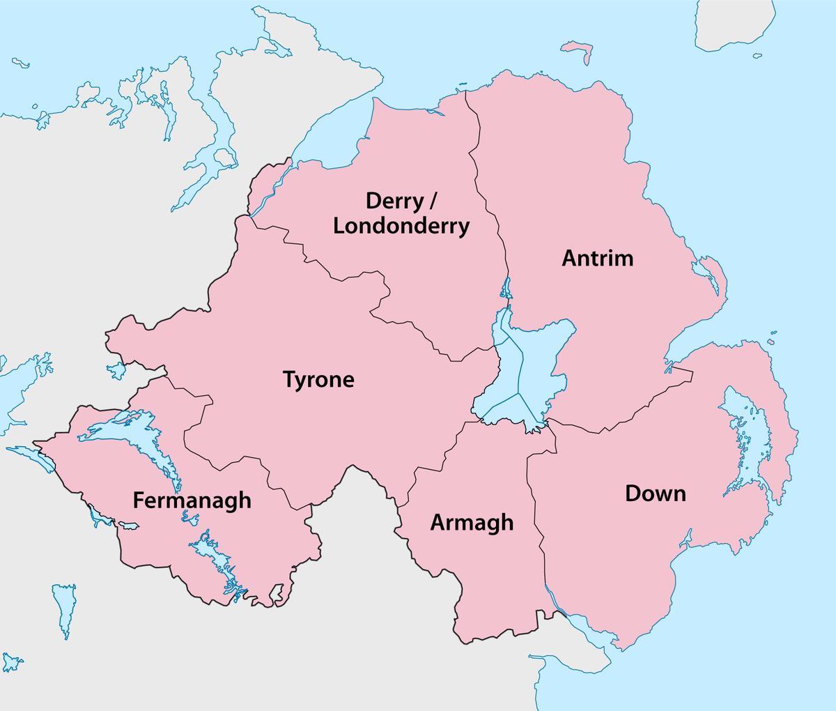 карта на Северна Ирландия, страни и градове