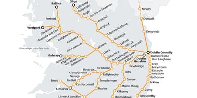 Пътуване с влак в Ирландия картата