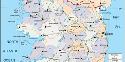 Карта на Ирландия с участието на градове
