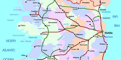 Карта на железопътни маршрути в Ирландия