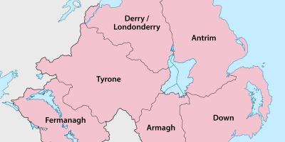 Карта на Северна Ирландия, страни и градове